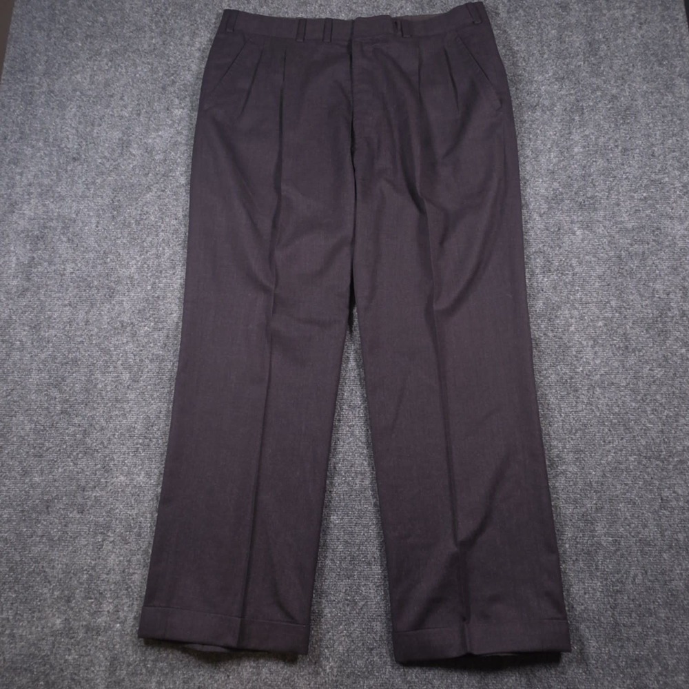Oxxford Clothes Dress Pants Mens 37x29 Gray Pleated Cuffed Wool Trousers
